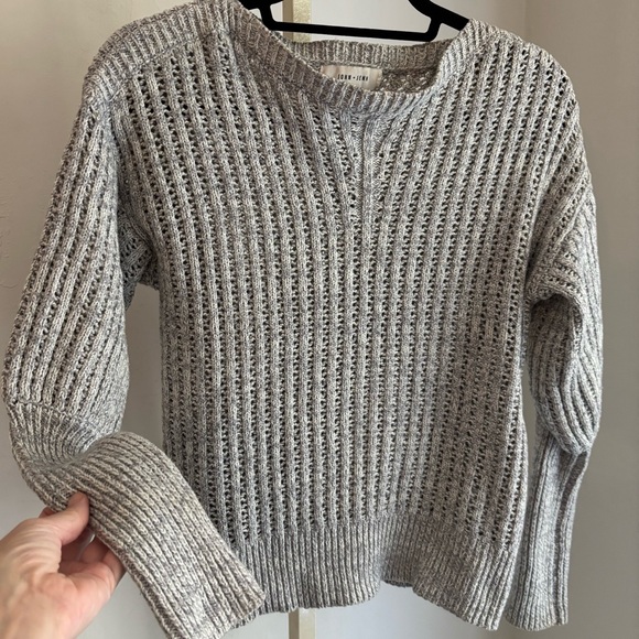 John + Jenn Gray Open Knit Ribbed Pullover Sweater, Small - Picture 2 of 8
